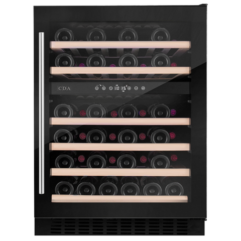 CDA 46 Bottle Capacity Single Zone 60cm Freestanding Under Counter Wine Cooler - Black Glass