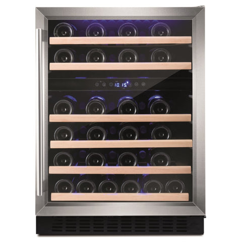Amica 46 Bottle Freestanding Under Counter Wine Cooler Dual Zone 60cm Wide 82cm Tall - Stainless Steel AWC600SS